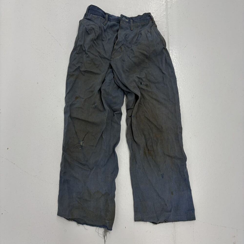 Vintage 50s Blue Wool Gabardine Distressed Trousers 22x25
